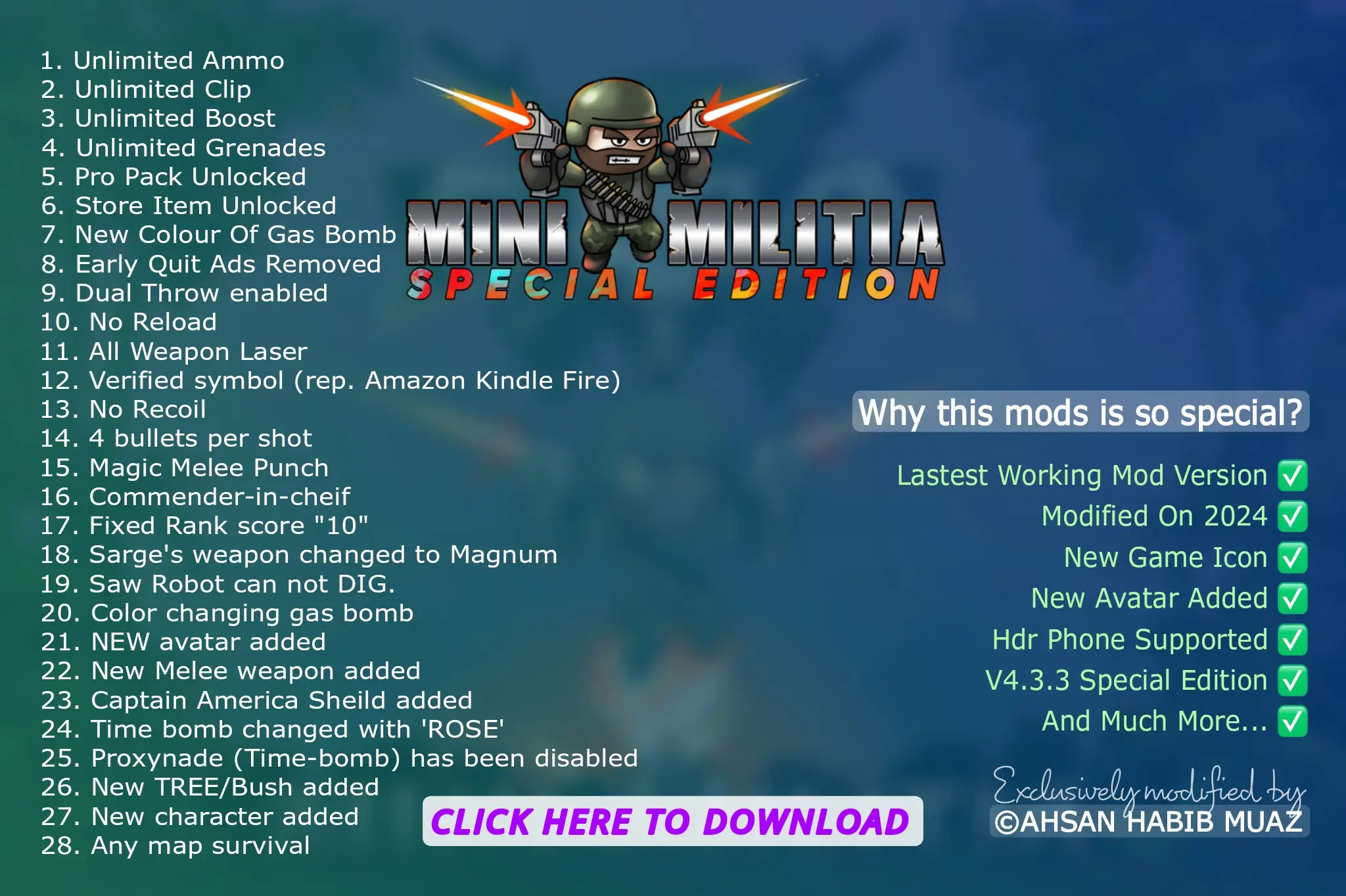 Mini Militia Mods by Ahsan Habib Muaz | Click here to download.